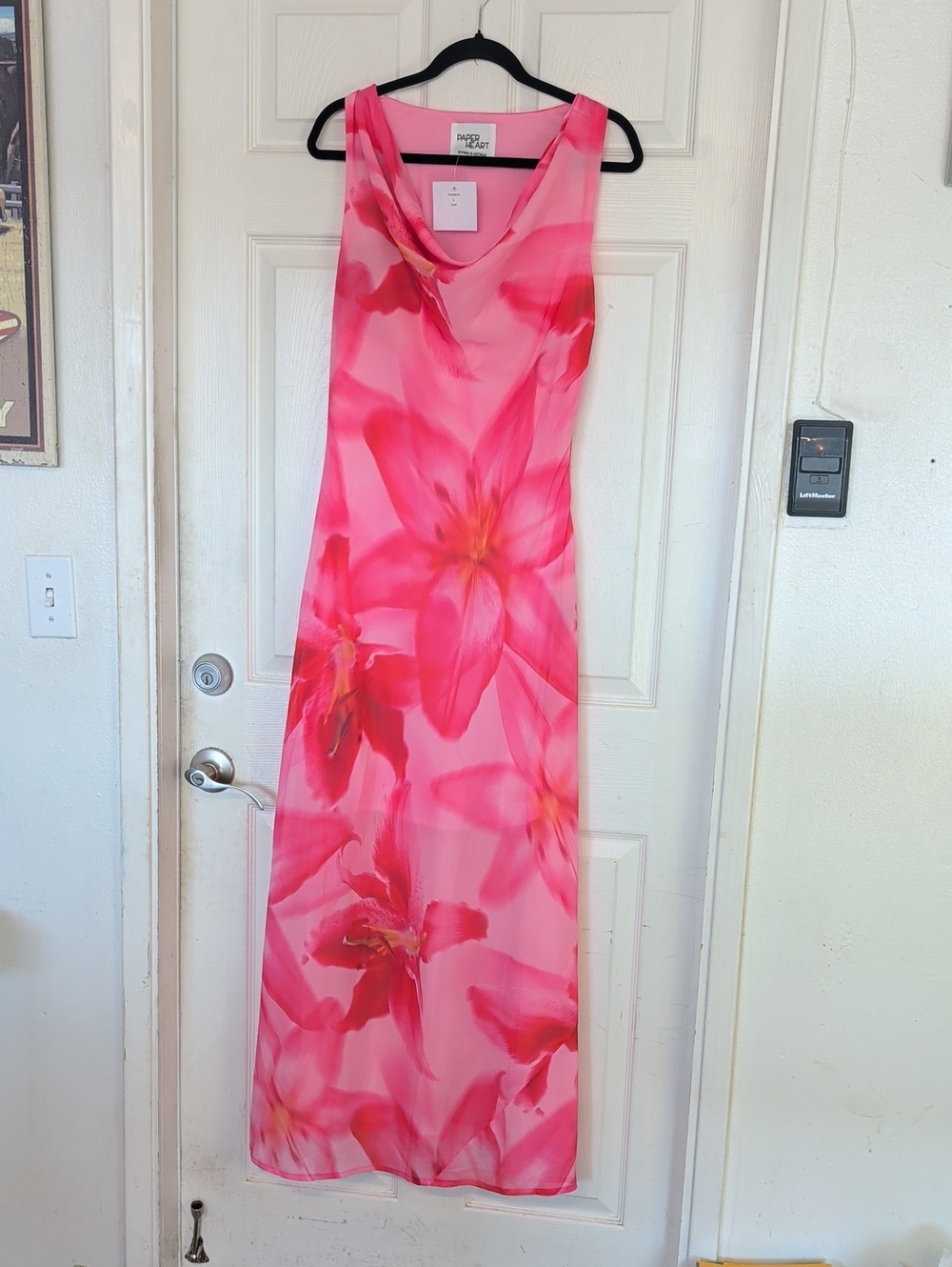 Paper Heart Anthropologie Floral Satin Cowl Neck Maxi Dress Pink L NWT